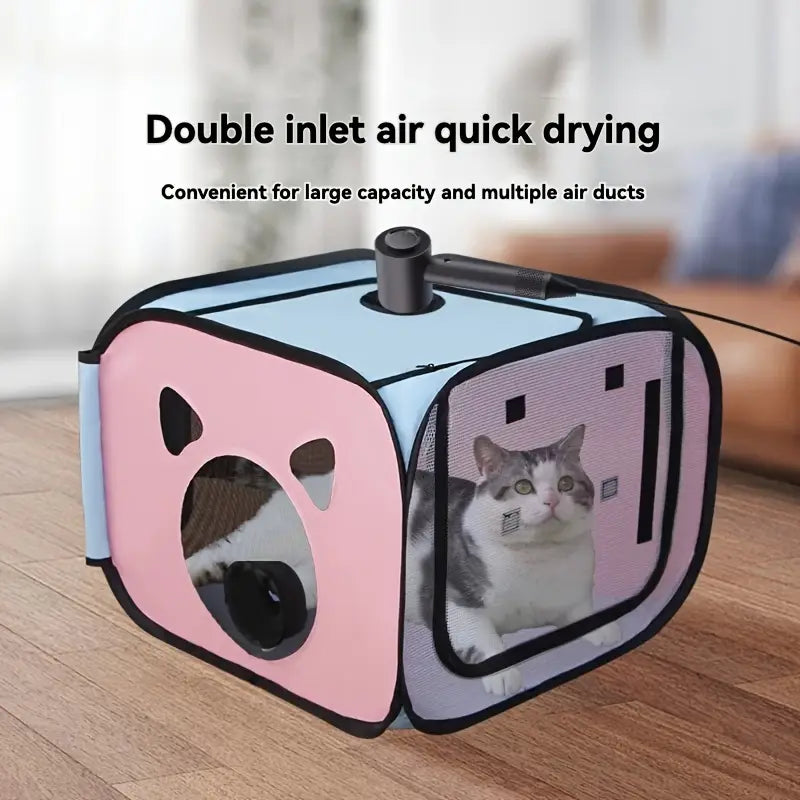 Portable Pet Drying Box for Cats - Foldable, Non-Electric Fabric Dryer for Quick Bath & Grooming